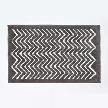 Homescapes Grey & White 100% Cotton Chevron Non Slip Bath Mat