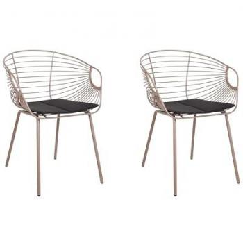 BELIANI Set of 2 Metal Dining Chairs with Rose Gold Wire Backrest and Faux Leather Seat Pad