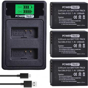 PowerTrust 2-Pack LP-E12 Batteries with Dual USB Charger for Canon EOS M50, M100, 100D, Kiss X7, Rebel SL1