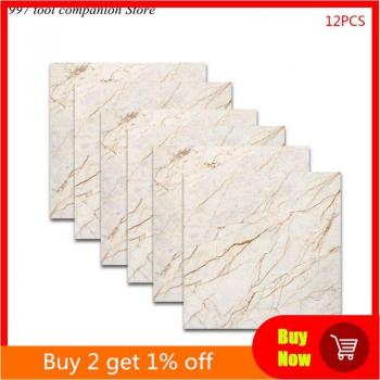 Self-Adhesive PVC Marble Wall Tile Stickers, 12pcs