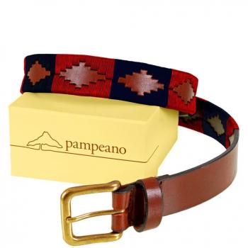 Marcado Polo Leather Belt – 40 cm (Red/Navy)
