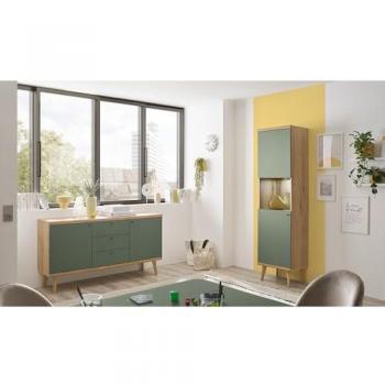 Lomadox Esszimmer-Set AVEZZANO-61, 2-teilig, Evoke Eiche Nb. mit grün, inkl. Beleuchtung