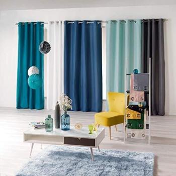 Rideau Unique en Microfibre 140 x 260 cm avec 8 Anneaux, Absolu Blanc