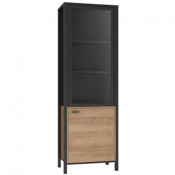 Vitrine Double Porte Bois de Chêne & Métal Noir