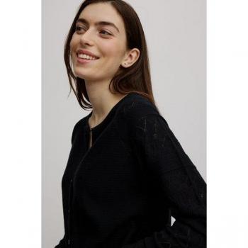Ajour-Strickjacke für Frauen – Schwarze Fleecevariante