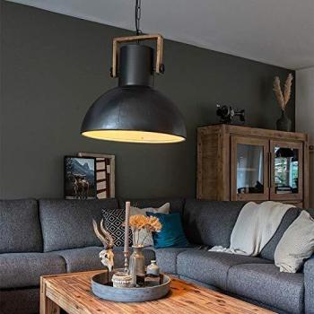 Mango Wood Industrial Pendant Light – Dark Grey