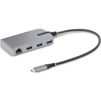 StarTech.com Hub USB-C de 3 Puertos USBA - USB 3.0 de 5Gbps - Alimentado por el Bus - Ladrón USB-C Portátil - Red Ethernet RJ45 Gigabit