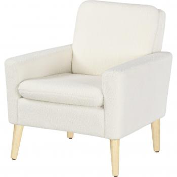 Homcom Modern Armchair, Upholstered Accent Chair With Wood Legs And Wide Padded Seat, Teddy Occasional Chair, Cream White