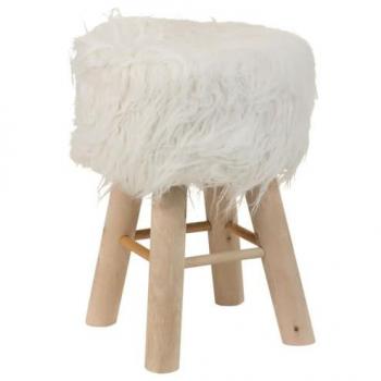 WANDERLUST DECO Taburete de madera y forrado de tela blanco 32x32x44