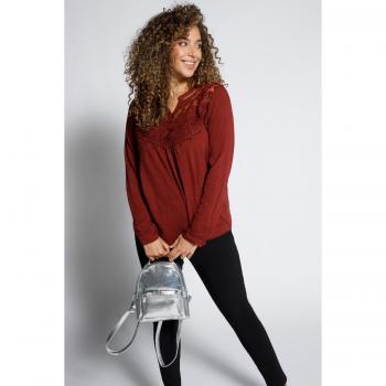 Maglia Svasata in Cotone con Pizzo, Donna, Marrone, Taglia 56/58