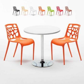Table ronde blanche 70x70 cm + 2 chaises colorées (Orange)