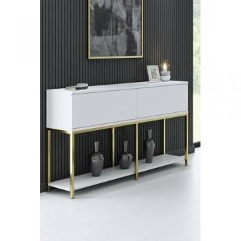 Madia Chic Altair, Buffet da soggiorno, Credenza da salotto, Dispensa da cucina, 150x30h80 cm, Bianco e Oro