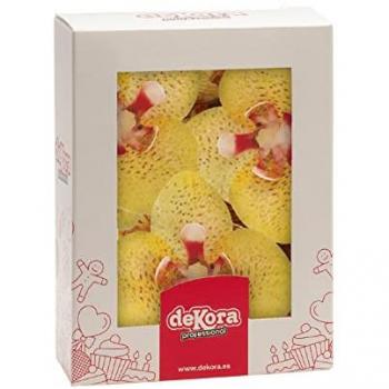 Set de 10 orquídeas amarillas de oblea - flores comestibles para decoración de tartas (7,5 x 8,5 cm) Dekora