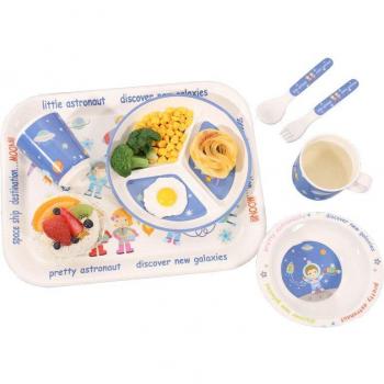 Set d’assiettes et cuillères pour enfants, style cartoon – Imitation de porcelaine portable