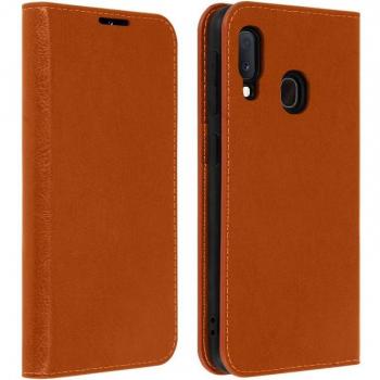 Avizar Étui Folio en cuir véritable Galaxy A20e Porte-cartes Support vidéo Tan Brun clair