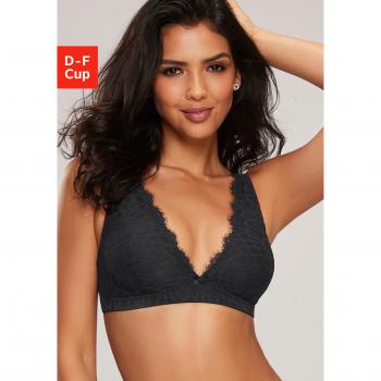 Lascana Bralette „Cara“ – Damen BH ohne Bügel, schwarz, Cup F, 65