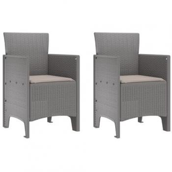 Ensemble de deux chaises de jardin avec coussins, couleur gris clair, finition rattan et acier