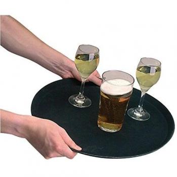 Olympia Kristallon Polypropylene Round Non-Slip Tray Black 406mm