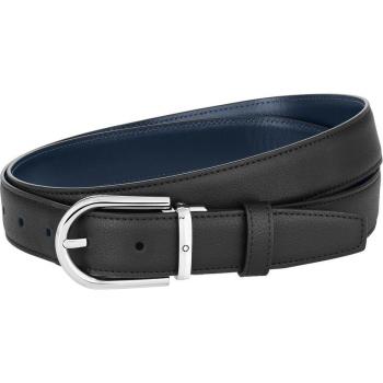 Cinturón de Piel Negra Montblanc para Hombre con Hebilla en Forma de Herradura