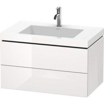 Duravit L-Cube Möbelwaschtisch c-bonded mit Unterbau wandhängend, 80x48 cm, 2 Schubkästen, ohne Überlauf, ohne Hahnloch, Farbe: Graphit Matt Dekor