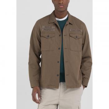 Camisa Replay marrón regular parches para hombre