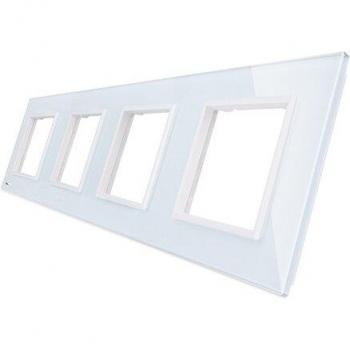 Livolo Luxus Weiß Kristall Glas Schalterpanel, 294mm * 80mm, EU Standard, Vierfach Glas Tafel für Steckdose C7-4SR-11