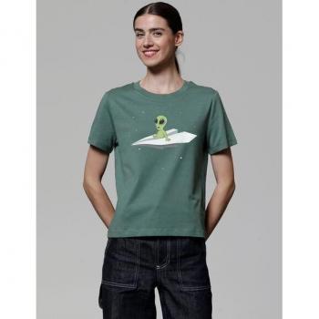 Frauen T-Shirt mit Alien und Papierflugzeug