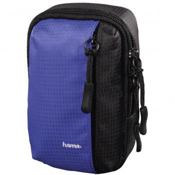 Hama Fancy Sporty Blue Compact Camera Case (compact, universal, belt, shoulder strap, black, blue, Ripstop, fleece, 65 x 30 x 110 mm)