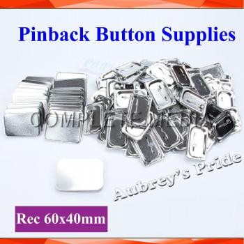Rectangle 40x60mm Metal Pin Back Button Blanks - 100 Sets