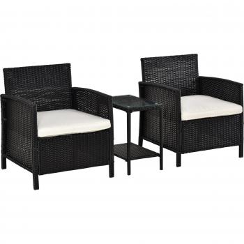 Outsunny Rattan Garden Furniture Outdoor 3 Pieces Patio Bistro Set Jack And Jill Seat Wicker Weave Conservatory Sofa Chair Table Set W/cushion Black