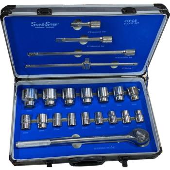 TrAdE Shop Traesio - Chiavi Bussole Grandi Kit 21 Pezzi Pz Da 19 A 50 Mm Cricchetto Camion Trattore
