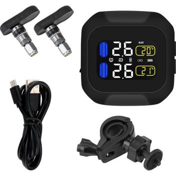 Motorrad TPMS System zur Überwachung des Reifendrucks mit USB-Ladeoption und Temperaturalarm, 2 externe und interne Sensoren
