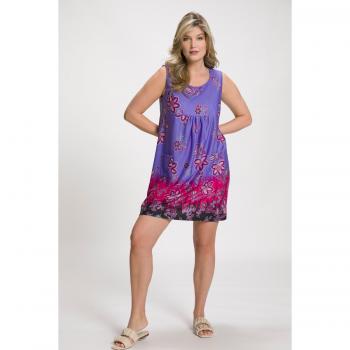 Plus Size Purple Floral Ombre Stretch Knit Tank Tunic Dress for Women, Sizes 36/38, Viscose