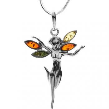 OSTSEE-SCHMUCK Elfe Kette mit Anhänger - Silber 925/000 - Bernstein (2-teilig)