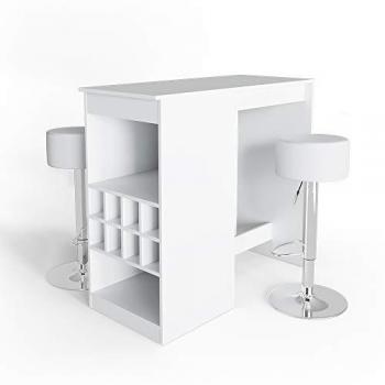 Tavolo bar Vicco Ross, Bianco, 115 x 50 cm con 2 sgabelli