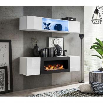 Ensemble mural AC-DÉCO - FLY N - Rangement mural LED - Meuble TV - Blanc