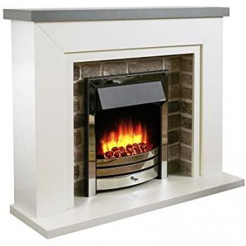 Flamborough Electric Fire by Castleton – Grey/Brass (H 99.2 cm, W 120 cm, D 26 cm)