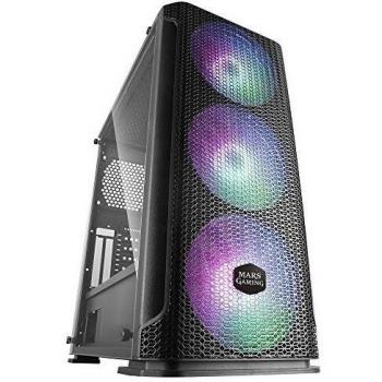 Mars Gaming MCEX, Caja Semitorre Gaming E-ATX, Rejilla Frontal Diseño Diamond, 2 Ranuras Verticales, E-ATX Cámara Dual, 3 Ventiladores Chroma RGB 14cm, Semitorre Negro o Blanco