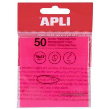 Notes autocollantes transparentes rose 75x75mm Apli