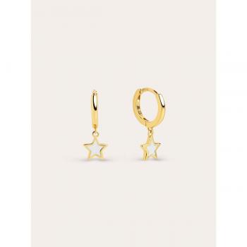 Pendientes aro Star White Enamel en Plata de Ley 925 con Baño en Oro