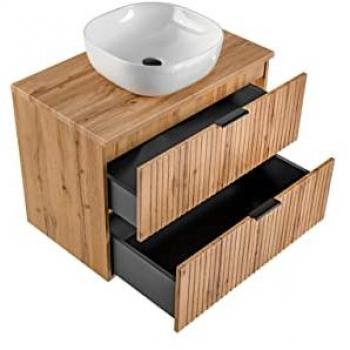 Ensemble meuble vasque à poser 80 cm en bois - Georgia Oak Beige