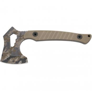 Hacha Outdoor Multiusos Third hoja de acero 420 acabado camo mango G10 color coyote y funda de nylon