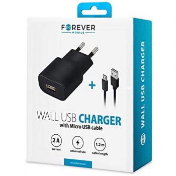 Forever Caricatore TC-01 1x USB 2A + Cavo MicroUSB 1,2 m Nero