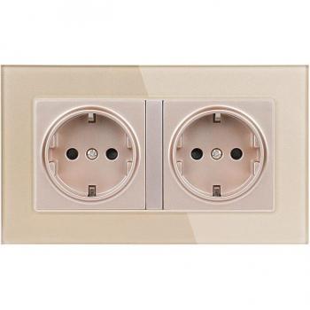 Esooli 16A Double EU Power Outlet Crystal Glass Panel Grounded Grey Black