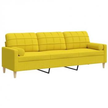 Vidaxl - Sofá de 3 plazas con cojines tela amarillo claro 210 cm Amarillo