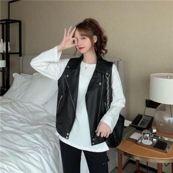 Chaleco Negro de Cuero Sintético Sin Mangas para Mujer