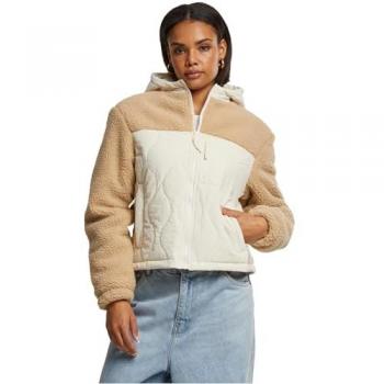 Urban Classics Women's Crinkle Nylon Sherpa Jacket - Union Beige/White Sand 5XL