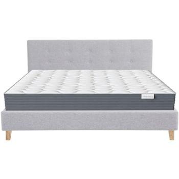 Lit Milo 160x200 Tête de Lit Tissu Gris Chiné + Matelas Mémoire