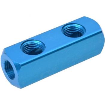 Aluminum 2-Way Air Manifold Block with 5 Thread Ports