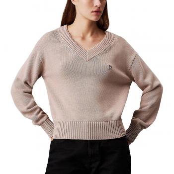 Calvin Klein Jeans Damen Pullover mit Stickabzeichen - Beige - Regular Fit - M